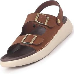 Men Open Toe Double Strap Stitched Waterproof Sandals with Back Support|Soft Cushioned Insole|Summer Slip-On Slipper|Perfect For Monsoon Rainy Season-1