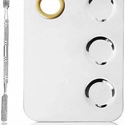 Stain-less Steel Cosmetic 3 Dip Makeup Mixing Plate with Spatula Tool for Women (Silver)-image-36