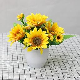 CURATED CART Artificial Sunflowers in White Plastic Pot - Faux Flower Arrangement for Home Décor, Office, Kitchen, or Table Centerpiece Realistic Sunflower Design-image-57