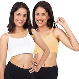 Thin Strap Sports Bra for Women (Pack of 2) Cotton Non-Padded & Non-Wired Bras for Gym, Workout, Yoga Slip-on Double Layered Full Coverage Bra Ladies Bras Soft & Comfortable-image-39