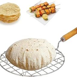 AADHIK Papad Jali Roast, Paneer Grill, Roti Maker, Barbeque Round Jali Roaster Chapati Toast Grill Wooden Handle Vegetable tandoor net, Baigan Bharta-28