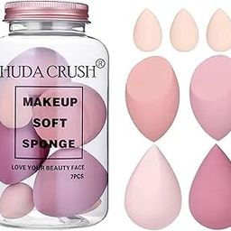 Huda Crush Makeup Sponge Set Beauty Blender with Egg Case, Soft Sponge For Liquid Foundation, Creams, and Powders Latex Free Wet and Dry Makeup Jar Puff Set (Multicolor 4 Big + 3 Mini -7 Pcs set)-47