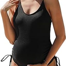 Maternity Swimsuit One Piece Ribbed Side Tie Bathing Suit Monokini-image-57