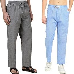 Men's Cotton Linen Solid Plus Size Pyjama | Lounge Wear Combo Pack of 2-picture-22