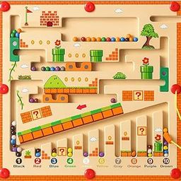 Mara Bommai Wooden Magnetic Maze Board for Kids 3+ | Super Mario Color & Number Matching Puzzle | Fine Motor Skill Educational Toy for Boys & Girls-image-1