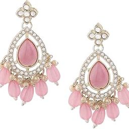 Pink Cat Eye Stones & Kundan Dazzling Austrian Diamond Ethnic Drop Earring For Women-ZPFK16594-image-36