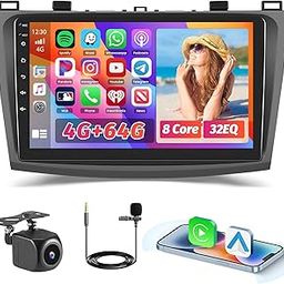 Roinvou 8 Cores 4+64G Android Radio Upgrade for Mazda 3 2010-2013, 9'' HD Touchscreen with Wireless CarPlay Android Auto GPS Navigation WiFi Backup Camera Mirror Link Bluetooth Mic FM RDS-12