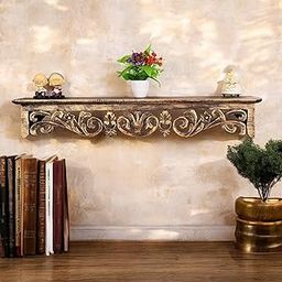 THE URBAN STORE Decorative and Handcrafted Wall Shelf for Living Room,Study,Bathroom or Kitchen in Antique (Gold) Engineered Wood-image-38