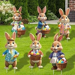 Goolife Easter Decorations Outdoor, 6 PCS Easter Bunny Decor, Easter Yard Stakes with Bunny Egg Carrot, Outdoor Easter Decor for Party Supplies Prop Spring Garden Patio Lawn-image-10