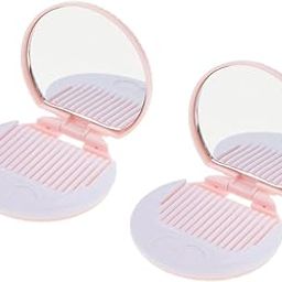 MYADDICTION 2 Round Folding Makeup Mirror Compact with Comb Pocket Biscuit Size Cute Pink-12