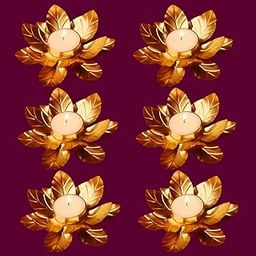 Vera Gold Lotus Flower Tea Light Holder with Wax Candle - Set of 6 | Decorative Metal Candle Holder for Home & Decor | Used for Decorations in Navratri Festivals, Diwali, Wedding-image-87