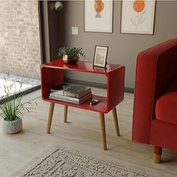 ETIQUETTE ART Retro Bookcase Nightstand, End Table,Bed Side Table for Small Spaces Magazine Stand with Storage Engineered Wood Wooden Bedside Table, Coffee Table, Living Room/Bedroom (Red)-image-98