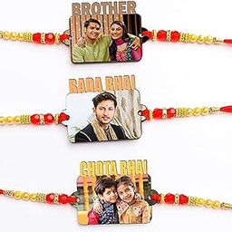 Mens Photo Rakhi Customized With Photo For Raksha Bandhan With Roli Chawal Acrylic Rakhi (Set Of 3 Rakhi)-image-4