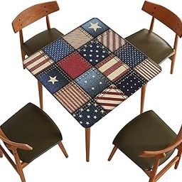 SongYi USA Flag Fitted Table Cover Square, 4th of July Elastic Edge Home Decor Tablecloths, Stain & Dust Resistan Washable Polyester Tablecloth for Family Holiday Party Use, Fits 36x36 inch Table-image-1
