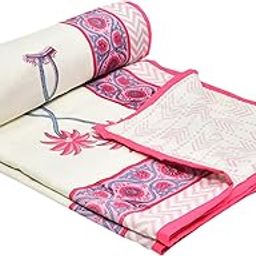 BLOCKS OF INDIA Hand Block Printed Cotton Single Size Reversible Malmal Dohar for Summer (Pink Blue Tree)-image-2