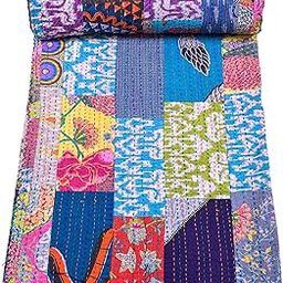 Fortune Creation Double Bed Patch Work Katha Stitched Double Thick bedsheets Bed Cover (Size: 90?108), Cotton, reversible, MultiColoured, Set of 1-picture-20