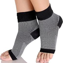 Just Rider Compression Sleeve - 20-30mmhg Open Toe Сompression Socks for Swelling, Plantar Fasciitis, Sprain, Neuropathy - Nano Brace for Women and Men (Black)-image-3