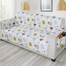 TRENDECOR Quilted Sofa Cover for 7 Seater |Premium Armchair Protector | Antislip Backing | Side Pockets | Soft & Washable Fabric | Ideal for Homes with Pets, Kids, Daily Use - White Floral-image-79