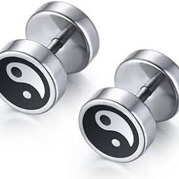 Silver 316 L Stainless Steel Yin Yang Fashion Screw Barbell Enamel Earrings Studs for Men-image-48