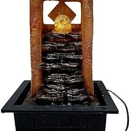 Idalia Homes Polyresin Golden Brown Designer Table Top Indoor Rock Finish Waterfall Fountain with Yellow LED Lights, Speed Controller Pump & Crystal Ball-picture-10