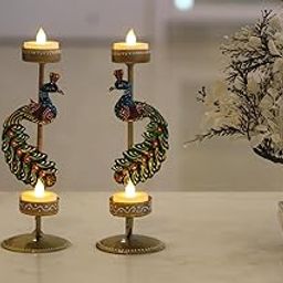 KREATIVE HOUSE Elegant Metal Peacock Candle Holder - Perfect Home Decoration Diwali, Intricate Design Tealight Candle Holders for Home Diwali Decor, Handpainted Tealight Candle Holder (Double Side)-image-32
