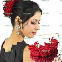 Artificial Red Rose Veni Gajra | Handmade Hair Accessories for Stylish Wedding Bride, Women & Girls| Beautiful Hair Juda Style | Perfect for Indian Wedding/Marriage/Engagement- Pack of 1-image-61