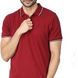 Men's Polo T-Shirt, Cotton, Maroon Red with Contrast Tipping, Short Sleeve-image-53