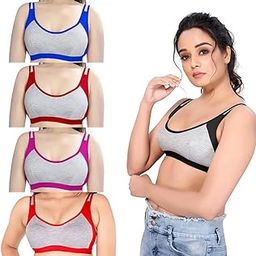 Women Cotton Blend Comfortable Slip Fit Non Padded Wire Free Sports Bra | Stylish Women, Girls Full Coverage Lightly Non Padded Sports Bra (Pack of 5)-47