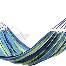 GLENOXZONE Camping Hammock, Striped Canvas Fabric Portable Garden Hammocks Ultralight Outdoor Beach Swing Bed with Strong Rope (200cm x 150cm)-image-68