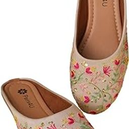Women's Mojari Jutti Ethnic Punjabi Juttis Traditional Flat Embroidered Canvas Fancy Bellies Comfortable Sole for Womens & Girls-image-18