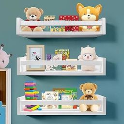 WooDinzo Engineered Wood Floating Bookshelf 24 Inches Set Of 3,Wall Mounted Nursery Book Shelves For Bathroom Decor,Kids Room,Kitchen Spice Rack,Book Shelf,White-picture-23