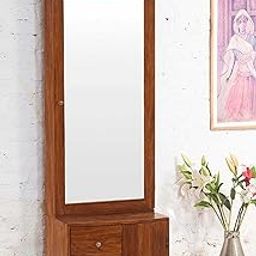 SAVITRIDECOR Solid Wood Mirror Dressing Table with 2 Drawer and 1 Door Storage | Multipurpose Wooden Makeup Vanity Table Furniture for Bedroom, Living Room, Home (Honey Finish)-23