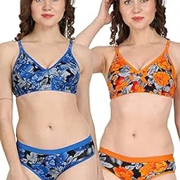 fihana Women`s Regular Lingerie Non-Padded Full Coverage Cotton Bra Panty S to 3XL-picture-38