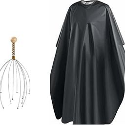 Professional Hairdressing Cape with Head Massager, Black Waterproof Salon Barber Cape and Scalp Massage Tool Set-image-19