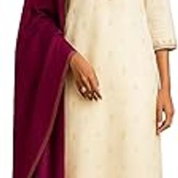 Women's Beige Cotton Straight Kurta Set with Royal WINE Banarasi Dupatta | Elegant Ethnic Suit for Festive & Casual Wear - AP Suits-image-45