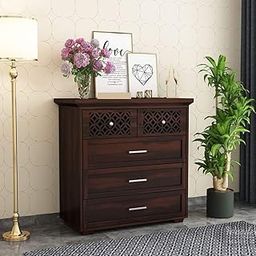 VISHWAKARMA DECOR Solid Wood Sideboard Cabinet for Living Room | Wooden Chest of Drawers for Bedroom | Kitchen Cabinet (Walnut Finish)-26