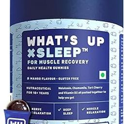 What's Up Wellness Melatonin 5 Mg Sleep Gummies|Tart Cherry And Chamomile Extracts For Muscle Recovery & Nerve Relaxation|Helps You Sleep Soundly |30 Gummies,1 Count,1 Servings-38