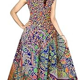 Women Fit and Flare Cotton Fabric Printed A-Line Maxi Midi Western Long Gown jaipuri printed jaipuri dress-image-65