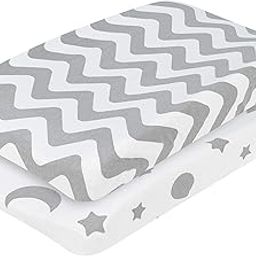 EVERYDAY KIDS 2 Pack Baby Changing Pad Covers for Boys and Girls ââ‚¬â€œ Fits Most Changing Table Pads; 100% Cotton Jersey Knit, Breathable, Ultra Soft Changing Table Topper - Gray Moon and Stars + Chevron-image-35