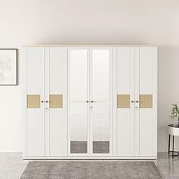 Spacewood Lilly 6 Door Wardrobe with Mirror | Kingston White Finish | Engineered Wood Almirah with 3 Lockable Drawers & 3 Hanging Spaces | Bedroom Cupboard Almari | 3-Year Warranty-8