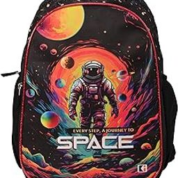 Kuber Industries Journey To Space Water Resistant Stylish School Bag for Girls & Boys 5-12+ Years | With 3 Compartments, Side Pockets, Padded Shoulders | 22 Litre, 17 Inches | Large | Black-4