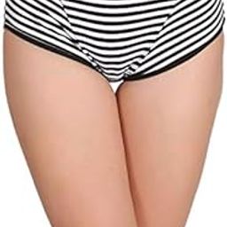 Women's Hipster Panties Set, Striped Black-White and Solid Yellow with Red Waistband, 2 Pack Size Small 87-90 CM-image-27