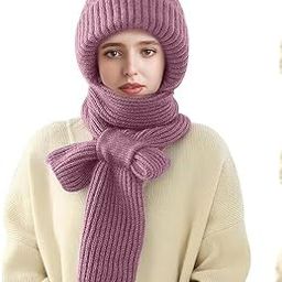 2 in 1 Windproof Scarf With Cap Winter Warm Stole Soft Knitted Beanie Hats-93