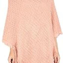 MANRA Ladies' Hooded Cape with Fringed Hem, Crochet Poncho Knitting Patterns for Women (SC 21/PINK/M)-image-35