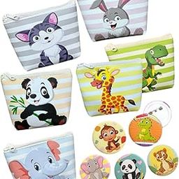 6 Pieces Animal Jungle Party Theme Coin Pouch for Kids with Badges I Wallet for Girls, Small Pocket Purse, Earphone Cards Holder, Money Purse for Return Gift, Party Favor Gift for Kids-54