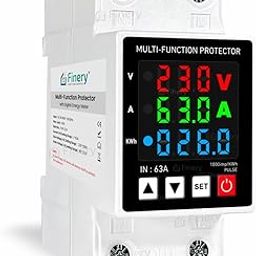Finery® Non-WiFi 63A Over Voltage Under Voltage Protection and Over Load Protection Digital Energy Meter with Delayed Start Din-Rail Mounted Single Phase 220V (13.8kW)-18