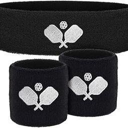 Pickleball Sweatbands — 3 Piece Sweat Absorption Wristbands and Headband — Moisture Wicking Athletic Cotton-image-55