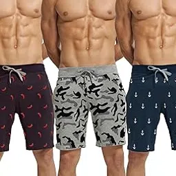 hotfits Men's Black, Grey & Blue Cotton Regular Shorts - Running, Workout, Yoga, Gym Shorts - Pack of 3-picture-42