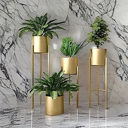LUXEOASIS Deco Modern Metal Floor Flower Stands Planter for Living Room Bedroom Display Plant Stand Tall Indoor Plant Stand with Planter Pot -Set of 3 (Style 7)-image-55