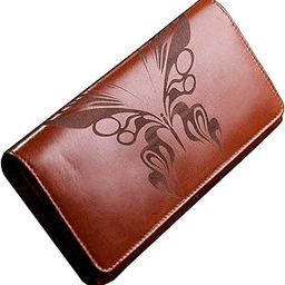 Butterfly Engraved Genuine Leather Wallet for Women - RFID Protected, Zipper Closure, Multi-Card Ladies Purse with Dual Picture Slots and Coin Pocket - Handcrafted Purse for Women - Brown-11